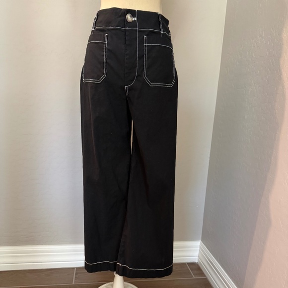 Anthropologie Colette Black Crop Wide-Leg Pants Contrast-Stitch by Maeve Size 28 - Picture 6 of 11